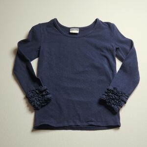 Cheeky Plum Girls Navy Long Sleeve Ruffle Cuff Top Size 5T Cotton Blend